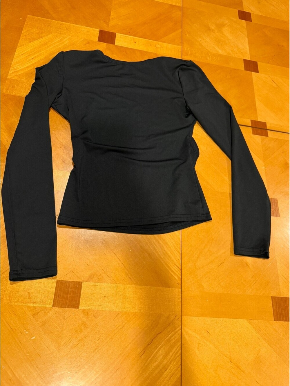 Women's Black Open Back Long Sleeve Top XS Square Neck Stretch Y2K Going Out